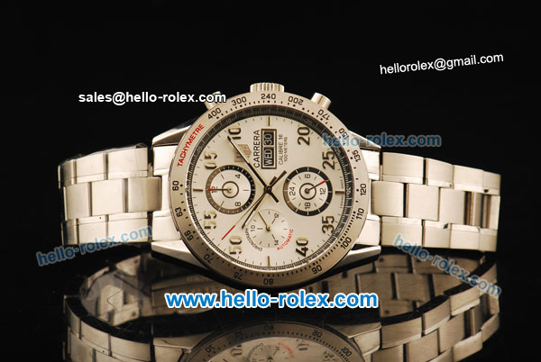 Tag Heuer Carrera Calibre 16 Automatic Movement Full Steel with White Dial and Arabic Numerals - Click Image to Close